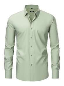 Rand paul Men's Microfiber Cotton Shirt - Comfortable And Stylish Slim Fit - 褪色的綠色 - 查看 4