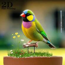 2D 平面亚克力可爱绿色小鸟花园装饰插牌，适用于花盆、庭院、花园，防水户外地面装饰，庭院艺术，现代艺术，送朋友的礼物 - A - 查看 8