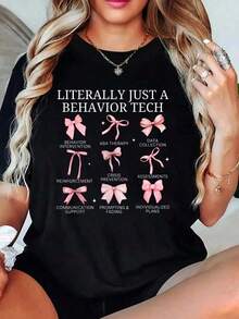 100% cotton Literalmente Solo Una Tecnología del Comportamiento ABA RBT Camiseta de Analista del Comportamiento para Mujeres - Negro - Ver 1
