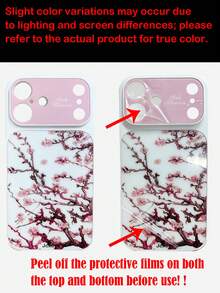 Funda de teléfono anti-caída con ilustración de flor de ciruelo de estilo chino rosa, compatible con iPhone 16, 15, 14 Plus, 13, 12, 11, 16, 15, 17 Pro Max, marco transparente estético y cubierta protectora como regalo - flores de ciruelo rosadas - Ver 4