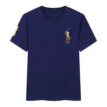 Camiseta de Verano 2026 para Hombre con Logo de Caballo, Cuello Redondo, Manga Corta, Corte Ajustado, de Algodón Estampado RL, Casual y Versátil, 100% Algodón - Negro - Ver 7