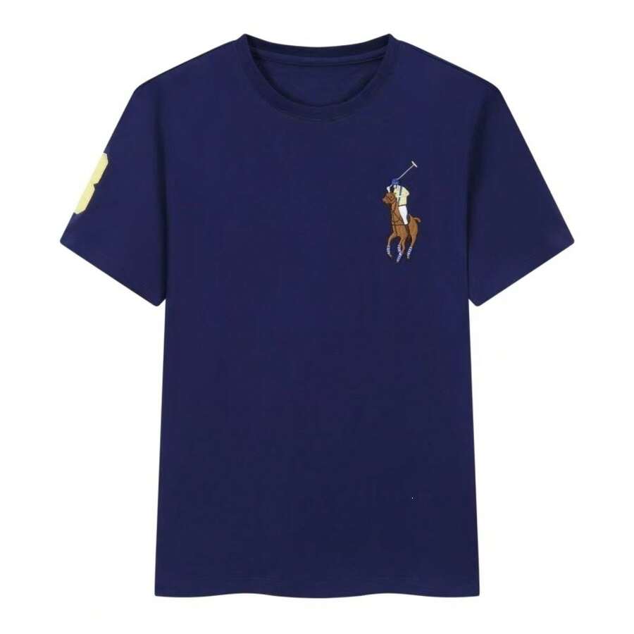 Camiseta de Verano 2026 para Hombre con Logo de Caballo, Cuello Redondo, Manga Corta, Corte Ajustado, de Algodón Estampado RL, Casual y Versátil, 100% Algodón - Blanco - Ver 1
