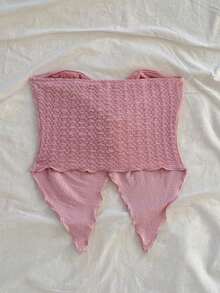 Top cómodo de gasa con abertura frontal, textura de tela, sin tirantes, ideal para uso casual y romántico en vacaciones, para tomar el té por la tarde dentro o fuera, de vuelta a la escuela - Rosa - Ver 2