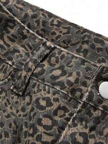 Falda vaquera casual con botones delanteros y bolsillos con estampado de leopardo - Marrón 2 - Ver 8