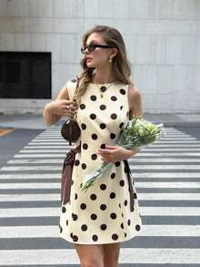Vestido coreano de mujer con estampado de lunares, lazo y tirantes versátil y de moda - Multicolor - Ver 5