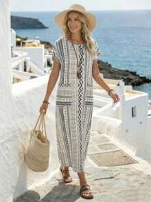 Vestido casual de mujer con estampado floral y manga corta, ideal para vacaciones de verano - Multicolor 9 - Ver 6