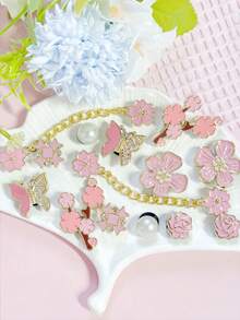 14pcs Soft Multicolor Resin Shoe Decorations, With Detachable Flower, Chain, Butterfly, Floral Branch, Beads And Ornaments - DIY Shoe Accessories, Suitable For Sandals, Slippers, Boots - Perfect For Easter, Birthday, Valentine's Day, Mother's Day, Halloween Gifts - Vibrant Gold, Pink And Various Colors With Rhinestone Design - For Women, Shiny Shoe Clips, Shoe Charms, Shoe Studs And Jewelry - Multicolor - View 3
