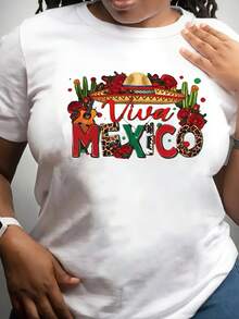Women's Vivaéxico Limited Edition Short Sleeve Crew Neck T-Shirt - Casual Sporty Style, Soft And Breathable, 95% Polyester 5% Spandex 180g, Vibrant And Stylish Print Design, Versatile, Unique And Self-Dispensing. Lightweight Cotton - 黑色 - 查看 7