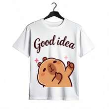 Tops para mujer Casual de Algodón para Mujer con Cuello Redondo y Manga Corta, con Lindo Gráfico de Oso de Peluche, Alta Elasticidad, Corte Regular, Perfecta para Uso Diario y Estilo Dulce - Blanco - Ver 2