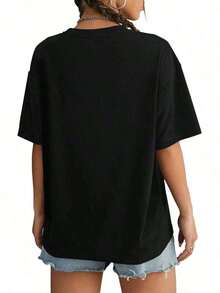 Camiseta de mujer moderna, informal, para fiestas y para estar en casa, 100% algodón, corte holgado. 1pscCamiseta deportiva casual para mujeres con elegante arte de corazones en infinito en forma de árbol - Camiseta de cuello redondo elástico, lavable aáquina, para todas las estaciones, camisetas para mujeres, ropa casual, tela opaca,100%cotton - Negro - Ver 5