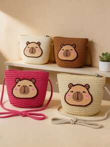 [Tamaño mini] Serie de bolsos de paja Kappabal para niñas, disponible en 6 colores, versátil para uso diario y vacacional, bolso cruzado accesorio fresco - Multicolor - Ver 3