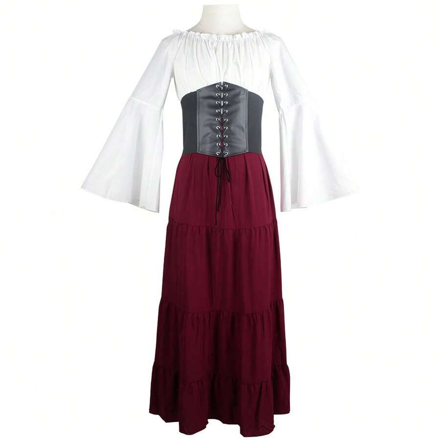 New Medieval Party Dress With Wide Sleeves And Long Sleeves, European And American Style, For Women, Renaissance And Medieval Period