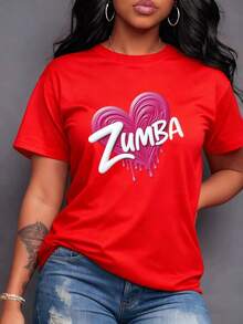Corazón rosado vibrante con '' blanco y goteo simboliza pasión energía ritmo alegría movimiento y vitalidad del baile fitness para entusiastas Camiseta de mujer -Vintage Street Style Unisex Loose Cotton Short Sleeve Crew Neck-Shirt - Rojo - Ver 1