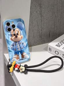 Disney Mickey Mouse Phone Case With Mickey Charm And Lanyard - Cute Mickey Protective Case With Knitted 3D Outfit And Blue Fabric Background, Equipped With Delicate Mickey Decorative Lanyard And Beaded Bracelet For Easy Carrying, Compatible With IPhone 17, 16, 15, 14, 13, 12, 11 Pro Series, Ideal For Birthdays, Holidays, Anniversaries, Graduation Gifts, Or Any Special Occasion To Surprise Family, Friends, Classmates, And Loved Ones. - trắng - Xem 5