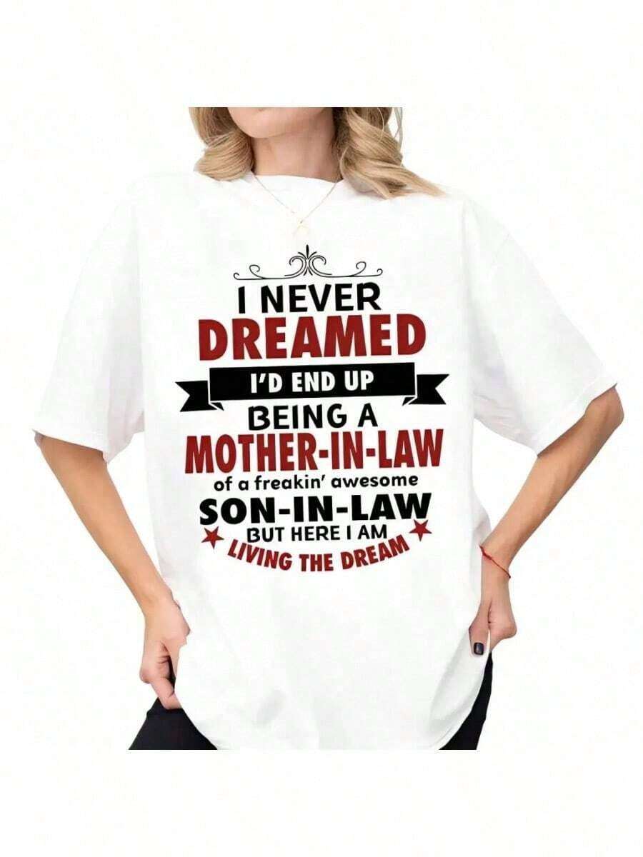 Camiseta suave 100% algodón, regalo para la suegra del genio, nunca imaginé que me convertiría en una camiseta de "suegra", regalo para el Día de la Madre, camiseta unisex de manga corta, top de cuello redondo, estilo nuevo 2026, ropa de vacaciones para mujer, ropa de verano, atuendo para conciertos, atuendo para conciertos de estilo country, camiseta de algodón transpirable, combina con todo. - Blanco - Ver 1
