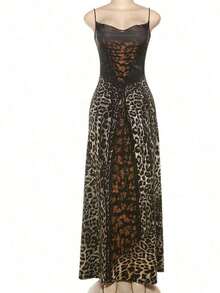 Dresses For WomenLeopard Print Strapless Maxi Dress High-Waist Slim Fit Lace Panel Gown For Valentine's Date NightLoose And Comfortablevestidos De Mujer - 豹紋 - 查看 5