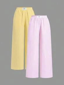 Set de 2 pantalones holgados de verano de mujer a rayas en color pastel tejidos - Multicolor - Ver 10