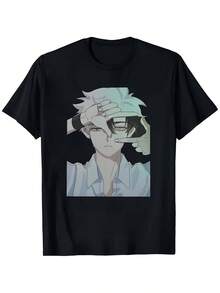 Unisex T-Shirt Made Of Pure Cotton, Men's And Women's - Funny Anime Male Unisex 100% Cotton T-Shirt Soft, All-Season Casual Streetwear Essential, All-Match All-Season Style, Affordable Daily Wear And Perfect Gift For Fans And Friends, Summer T-Shirt, Summer Clothes Women's, Men's Summer Outfit, Women's Shirt, Creative Design, Outdoor Play, Cool Style, Fun Design, Great For Outdoor Play - Black - View 5