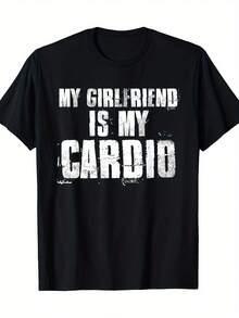 Camiseta de Talla Grande para Mujer con Frase Drtida "Mi Novia es Mi Cardio" - Cuello Redondo, Manga Corta, Teles de 220g, Estampado Humorístico, Ropa Drtida I para Entrenamientos, Fiestas y Regalos, Lavable a Máquina, Atuendo Casual para Regalos de Novia - Negro - Ver 2