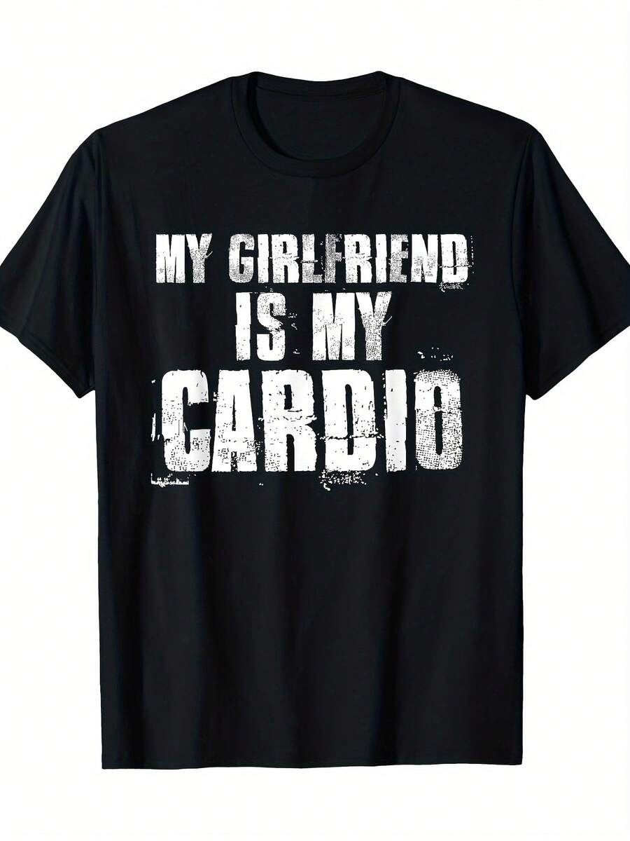 Camiseta de Talla Grande para Mujer con Frase Drtida "Mi Novia es Mi Cardio" - Cuello Redondo, Manga Corta, Teles de 220g, Estampado Humorístico, Ropa Drtida I para Entrenamientos, Fiestas y Regalos, Lavable a Máquina, Atuendo Casual para Regalos de Novia