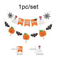Boo Halloween Banner Pumpkin Ghost Spider Web Bat Bell Garland Party Decoration Hanging Bunting - Multicolor - View 3