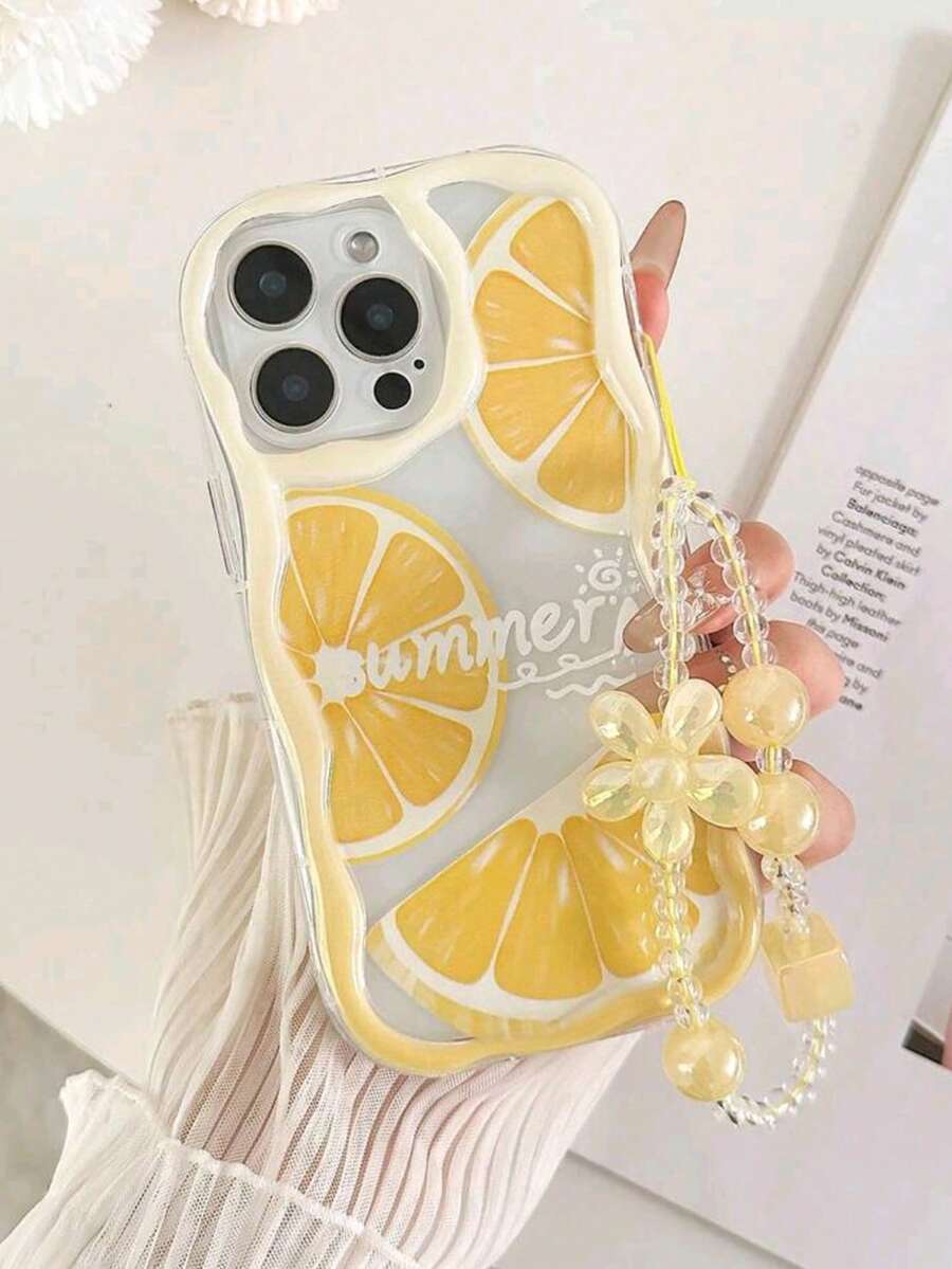 1 carcasă de telefon rigidă, portocalie, cu decor floral, cu lanț suspendat, acoperire completă, compatibilă cu 17pro/17/17promax 16/11/16pro/16plus/16promax/15Promax/13/14/12, 14, 11, P12, moale, de protecție - Portocale - View 1