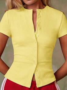 Cárdigan rojo casual para mujer - Amarillo claro - Ver 1
