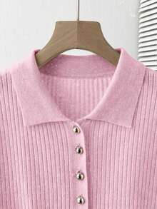 Nueva Camisa Polo Casual de Verano, Holgada, Versátil, Minimalista, Elegante y Suave, Adecuada para Oficina, Trabajo, Viajes Diarios, Diseño con Botones Metálicos, Corte Ajustado, Discreta, Unisex, Cárdigan Extremadamente Sencillo para Mujer - Rosa - Ver 6
