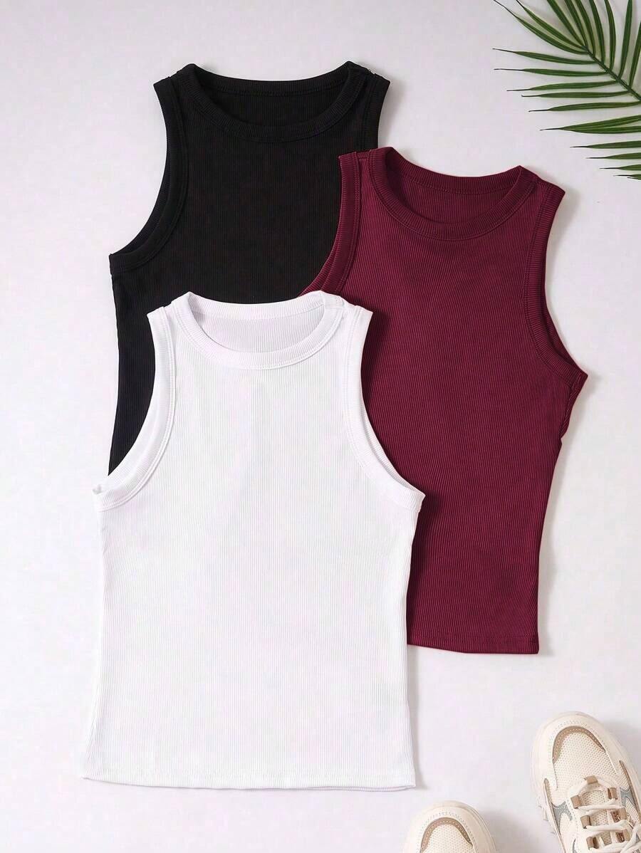 Top ajustado de cuello redondo informal para mujer - Color caoba - Ver 1