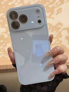 奢華純色亮面玻璃手機殼，適用於 iPhone 17 Pro Max、16、15、14、13、12、11 Pro Max，鏡頭保護，極簡純色可愛優雅手機殼，適用於 iPhone 17 Pro Max、16 Pro Max、17 Pro、15 Pro Max、14 Pro Max、13 Pro Max - 淺藍色 - 查看 4