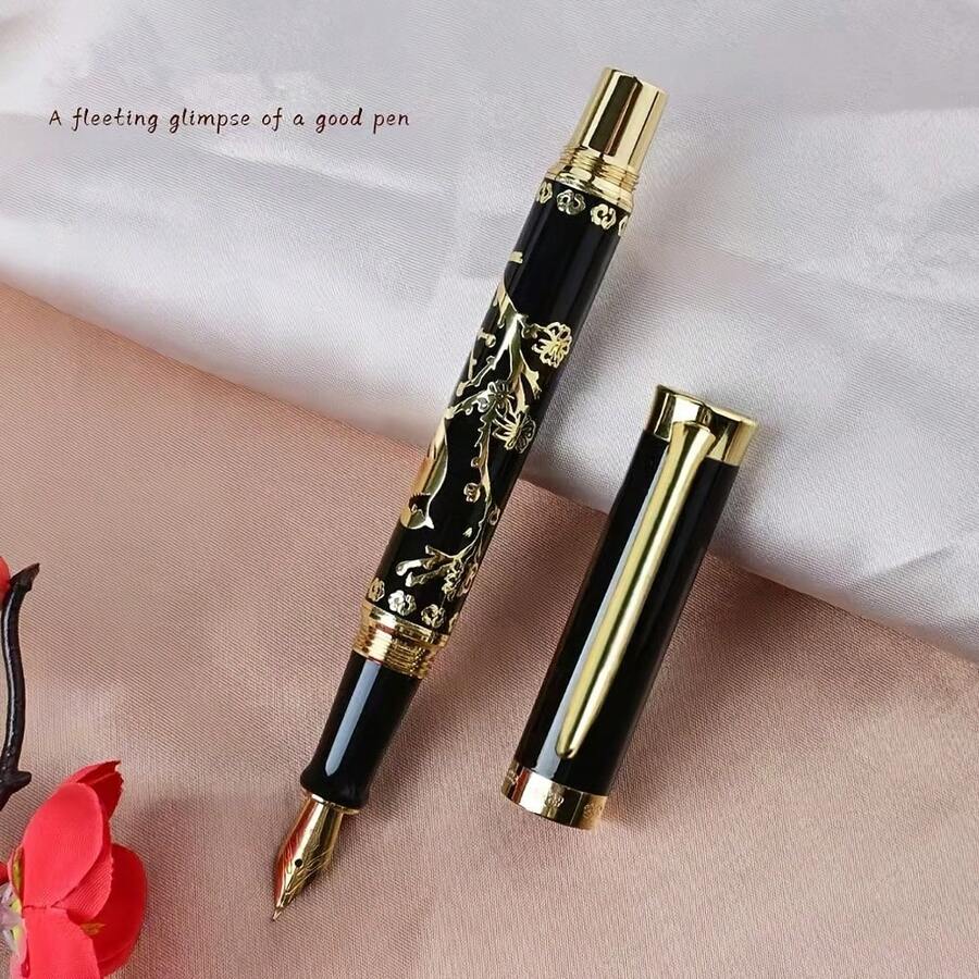 1 chiếc bút máy bằng kim loại khắc hình chim ác là trên hoa mai, bút thư pháp bằng đồng nguyên chất kiểu doanh nhân với ngòi cong, quà tặng luyện viết chữ cho người lớn. - Bút vẽ có nắp đậy 0,7mm - Xem 1