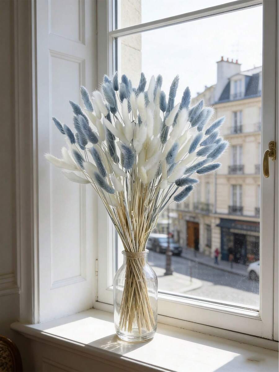 30-240pcs 44cm Artificial Faux Rabbit Tail Grass Stems, Home Decor Artificial Faux Rabbit Tail Grass Stems, Suitable For Bohemian Style Floral Arrangements, DIY Crafts, Home Kitchen And Wedding Decor, Christmas Decor, Thanksgiving Decor, DIY Wreath Decor - Blue and White Rabbit Tail Grass - View 1
