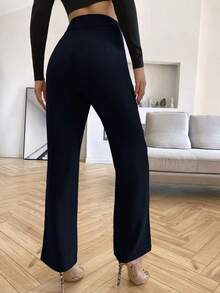 Pantalones de pierna recta unicolores - Azul marino - Ver 2