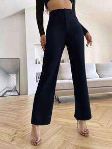 Pantalones de pierna recta unicolores - Azul marino - Ver 6