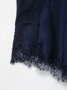 Seelio Nuevo Top de estilo lencería sexy con decoración de encaje, estilo europeo y americano, para mujer, color negro, para verano - Azul marino - Ver 5