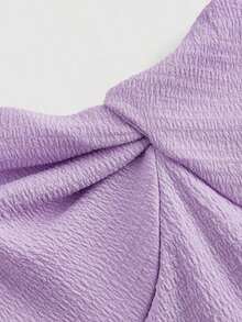 MOD Vestido de verano elegante de mujer de unicolor con mangas abullonadas y cintura ceñida - Morado - Ver 3