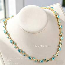 1pc Multi-Color Zirconia Leaf Necklace, Luxury Niche Choker Necklace, Suitable For Daily Wear, Party, Banquet - Necklace - View 4