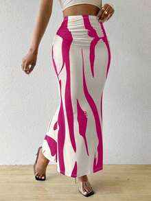 Falda plisada con estampado para mujeres, - Rosa Fucsia - Ver 3