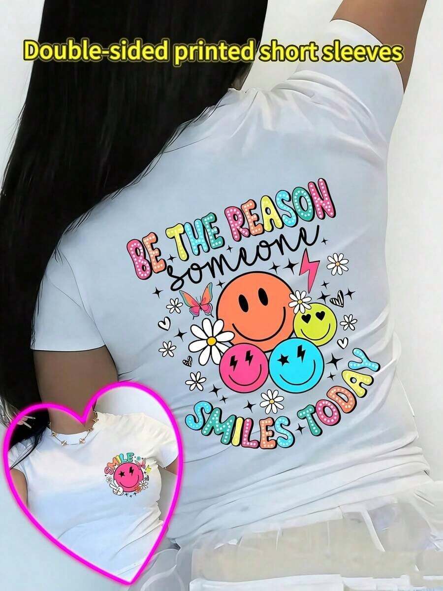 GiftUna camiseta elegante de manga corta con un estampado de doble cara que hará sonreír a alguien hoy, perfecta para uso casual, diseñada para mujeresSoft - Blanco - Ver 1
