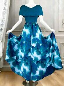 Vestido de línea A con diseño de patchwork y cintura ceñida para mujer, elegante para vacaciones, ir al trabajo, el Día de San Valentín, citas, estilo de calle francés, retro, versátil para fiestas, primavera temprana/primavera-verano, vestido lar - Multicolor 4 - Ver 2