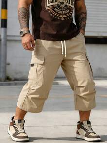 Pantalones cortos casuales de unicolor para hombre de talla grande con bolsillos, pantalones casuales rectos y sueltos para hombre de talla grande, pantalones de talla grande para hombre, pantalones deportivos sueltos de color negro, pantalones deportivos para hombre, pantalones cortos para hombre, regalo para el esposo - Caqui - Ver 6
