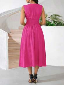 Vestido veraniego sin mangas de mediana longitud para mujer, de tela tejida con textura en color verde - Rosa Fucsia - Ver 2