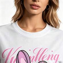 Tops para mujer Holgada para Niña con Estampado de Conejo Graffiti - Diseño de Sonrisa Derretida, Estilo Urbano Y2K, Ropa Casual de Verano para Skateboard - Blanco - Ver 6