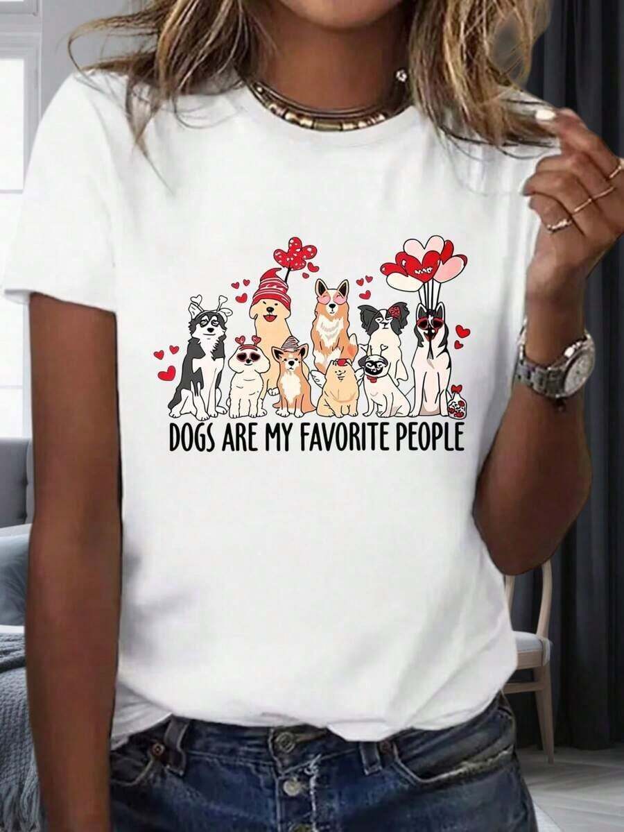 Camiseta para Mujer con Estampado de Perro, Regalo para Amantes de los Perros, Regalo para el Día de San Valentín, 220g, 100% Algodónropa de calor mujer - Blanco - Ver 1