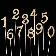 1pc/10pcs 0-9 Gold Diamond Cake Topper Decorations, Suitable For Birthday Wedding Party Cake Decor - Gold - View 6