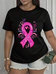 Camiseta de concientización sobre el cáncer de mama para mujeres, talla grande, con estampado de Halloween "En octubre usamos rosa", camisetas sobre el cáncer de mama para mujeres, camiseta de lucha contra el cáncer con lazo rosa, camiseta "Love Hope Survivor", camiseta "Más fuerte que el cáncer", tela de alta calidad, lavable a máquina, camiseta holgada, casual y versátil, estilo Y2k. - Negro - Ver 10