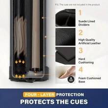 Premium Crocodile-Embossed Hard Pool Cue Case, 2x2 Billiard Cue Stick Carrier With Shoulder Strap & Accessory Pocket, 32.28 Inch Hard Pool Cue Tube For 1/2 Split Pool Cues, Protective Leatherette Billiard Stick Holder - Black Crocodile Pattern - View 3