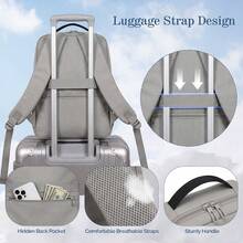 Lightweight Casual Daypack Travel Backpack With USB Port, Water-Resistant Laptop Backpack For College Work Commute Airplane Carry On - Light Grey - View 6