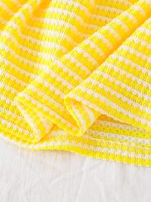 Conjunto de top con volantes y pantalones cortos con estampado de rayas y flores para niña bebé en vacaciones de verano - Amarillo - Ver 5