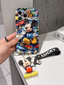 Disney Mickey Mouse Phone Case With Mickey Charm And Lanyard - Cute Mickey Protective Case With Alice In Wonderland Themed Background Design, Equipped With Delicate Mickey Decorative Lanyard And Beaded Bracelet For Easy Carrying, Compatible With IPhone 17, 16, 15, 14, 13, 12, 11 Pro Series, Ideal For Birthdays, Holidays, Anniversaries, Graduation Gifts, Or Any Special Occasion To Surprise Family, Friends, Classmates, And Loved Ones. - trắng - Xem 3